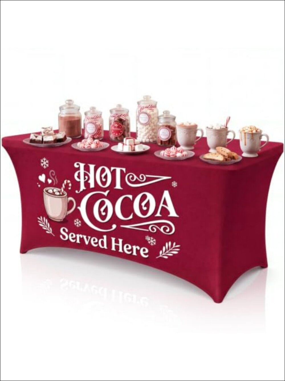 Christmas Hot Cocoa Tablecloth for 6ft Table Stretch Spandex Polyester